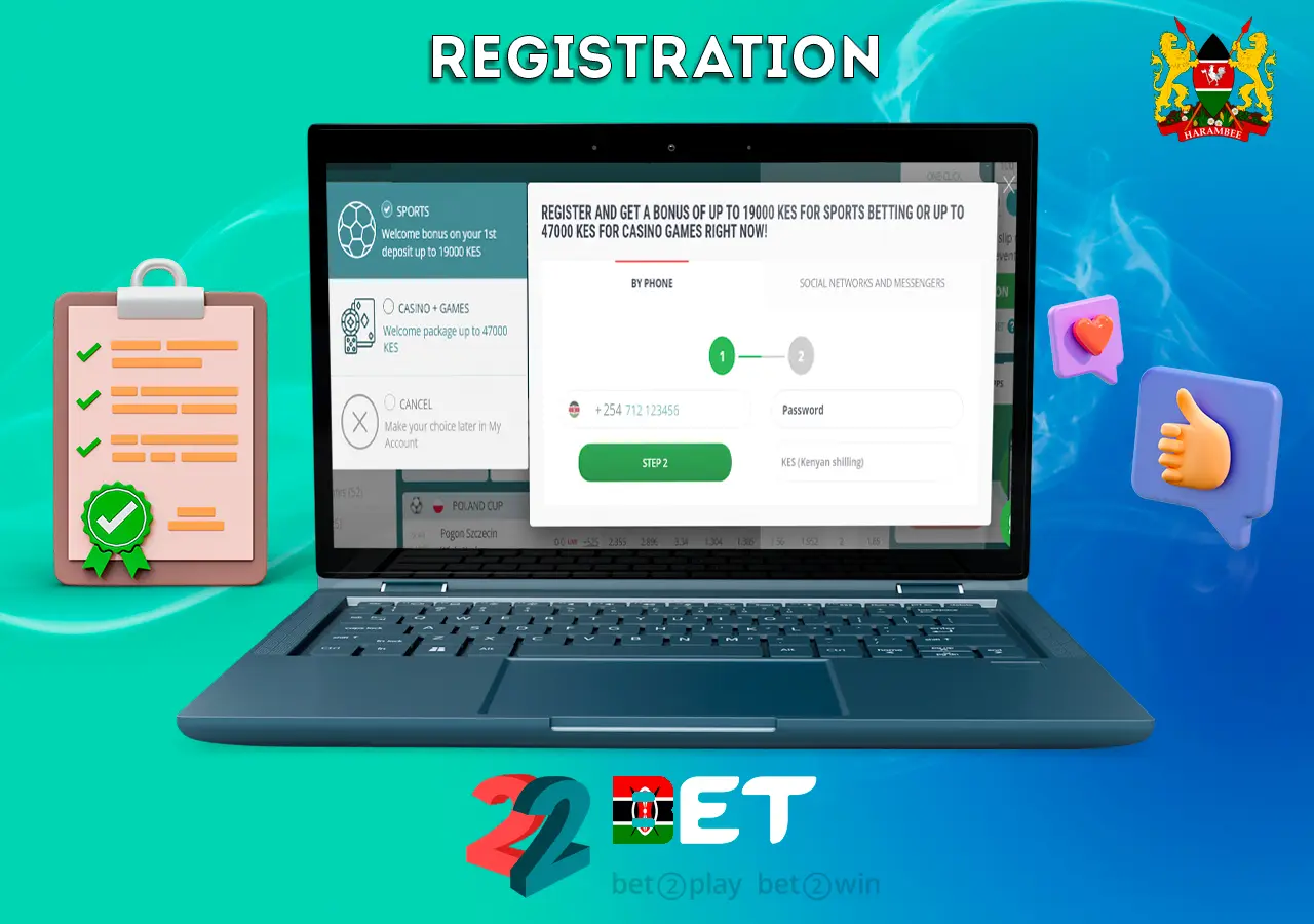 Account registration process at 22Bet Casino